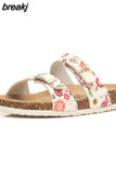 2023 New Summer Cork Slippers Women Casual Mixed Color PU Flip Flops Holiday Beach Outside Slides