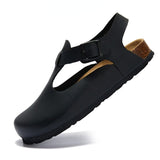 Summer Women Gladiator Cork Sandals Fashion Casual Buckle Strap Closed Toe PU Leather Sandal