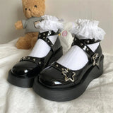 Lolita shoes Women heels platform mary janes Star Buckle Strap Mary Janes Women Cross-tied Girls Rivet Casual kawaii