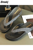 Flip Flops New Rhinestone Herringbone Slipper Flat Toe Clip Sandals Large Size Sandals Women Beach Sandals Slides