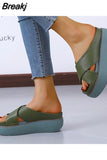 Women Thick Bottom Slippers Platform Chunky Heel Living Room Bathroom Slides Non Slip Shoes Ladies Female Open Toe