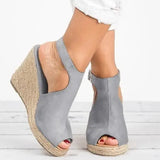 Large Size Beige Heeled Sandals Velvet Shoes Cross-Shoes Clogs Wedge 2024 Summer Espadrilles Platform Big Black High