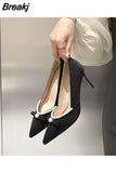 for Women 2023 Stilito with Medium Heels Ladies Summer Footwear Pointed Toe Bow Evening Pearl on Sale Young Chic Point E