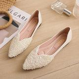 and Autumn 2024 New Pointed Toe Shallow Mouth Flat Shoes Women's Bean Shoes Women's Sequins Single