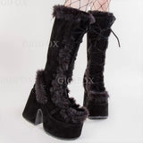 Great Quality 2023 Winter Black Brwon Gothic Chunky Platform Boots Comfy Chunky Heels Platform Keep Warm Shoes