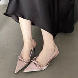 Breakj Gentle Wind Silver High Heels 2025 Spring New Bow Sandals Tip Word By Word With Fine Heel Women's