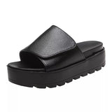 Black PU Leather Platform Slippers Women Plus Size 43 Thick Soled Sandals Woman 2023 Summer Non-slip Slides Shoes