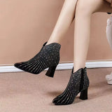 PU Leather Autumn Winter Ankle Boots Zipper Ladies Pumps Square High Heel Women Shoes Size 35-40 Botas Mujer