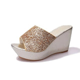 Woman Glitter Platform Slippers Women Sequins Flip Flops 2022 Summer Platform Slides Sandals Slippers Wedges