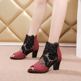 Breakj Size Fish Mouth Sandal Women's Fashion The New Summer Mesh High Heels Thick Heel Lace Back Zipper Women's