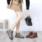 Women Ankle Autumn Boots Ladies Flat Shoes Woman Genuine Leather Lace up Casual Boots Female Motorcycle Boot