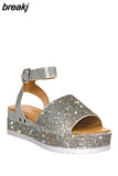 Fashion Rhinestones Wedge Sandals Women Summer 2023 High Heels Platform Shoes Woman Thick Sole Black White Chunky