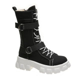 Women's Boots 2022 Spring and Autumn New Thick-soled Comfortable Boots Lace-up Casual Mid-calf Shoes Round Toe Thick-soled