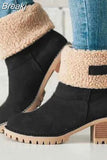 Women's Ankle Boots 2023 Warm Plush Snow Boots Women High Heels Size 43 Women Non Slip Turned Over Edge Short Boots Botas