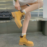 Breakj Mom 2025 Autumn Martin Boots With Female Boots Bumblebee Coarse And Round Head Boots Waterproof