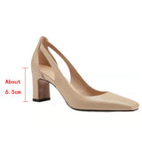 Summer Women Pumps Solid Thick High Heels Female Shoes Hollow Square Head Retro Slip on Heels Women Dress Tacones