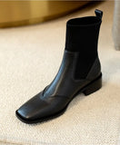 Autumn New Square Toe Women Ankle Boots Chunky 6cm High Heel Elastic Boot Female Slim Fit Sock Boots Fashion Botas