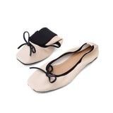 Leather Shoes Women Casual Ballet Flats 2023 Spring Autumn Lace Up Bow Comfortable Square Toe Wholesale Shoes Size