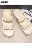 Slippers Flat Slipers Women Med Slides Fashion Platform Soft 2023 Luxury PU Rome Retro Basic House Slippers Platform