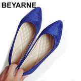 Women Red Sequin Cloth Flat Wedding Shoes Bride Pointed Toe Flats Blue Loafers Ladies Slip On Shallow Comfortable