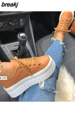Thick Sole Vulcanized Sneakers Flats 2023 Fall Fashion White Running Shoes High Heels Platform Women's Shoes