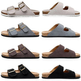 New Summer Men Beach Slides Shoe Casual Cork Nubuck Leather Outdoor Fashion Double Buckle Slippers