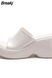 Dropship 2023 Summer Brand New Women Single Band Platform Sandals Black Nylon Chunky Platform Wedges Slipper