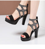 Toe Rhinestone Platform Shoes Ladies 2021 Summer Elegant Office Party High Heels Gladiator Sandals Plus Size
