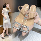 Breakj Early Spring New French High-Heeled Sandals Women's Pointed Drill Sexy Sandals After The Squeal With Fine Heel Banquet