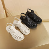 Women Summer Sandals Low Heel Chunky Heel Fisherman Sandals Cross Tied Ladies Casual Round Toe Shoes Buckle Strap Footwear