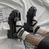 Lolita Shoes Platform Round Head Thick Heel Cross Bandage Women Shoes Kawaii Shoes Cosplay Mary Jane Shoes Heart