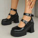 Chunky High Heels Pumps Women 2024 Fashion Double Buckle Platfprm Mary Jane Shoes Woman Pu Leather Cosplay Lolita