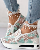 shoes Platform Wedges women's Sneakers Floral Embroidery Mesh Sneakers For Women Slip On Casual Comfy Heeled Shoes Woman