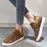 Women Tennis Sports Sneakers Autumn Winter Canvas Flats Platform Ladies Leopard Sleeve Buckle Strap Punk Slip-On