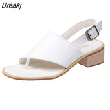 thick heel sandals women's clip toe buckle fashion women's sandals solid color versatile women's
