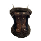 Real-Patted Leather Bra Waist Waist Coat Hair Spliced Pu Leather Slings To Collect Waist Thin Short Sleeveless Top