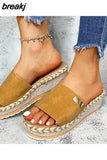 Summer Platform Slippers for Women Fashion Casual Hemp Wedges Sandals Thick Sole Open Toe Outdoor Beach Woman Walking