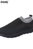 Stripe Knitted Socks Sneakers Women 2023 Spring Summer Slip on Flats Shoes Woman Plus Size Breathable Mesh Running