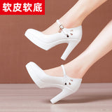 Cheongsam Catwalk Model High Heels Women's Thin Heels Thick Soles Waterproof Platform Size Soft Leather Comfortable Single