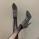 Women Sandals Full Rhinestone Mesh Summer Boots Women Zapatos Transparentes De Mujer Size 43 Goth High Heels Cowboy