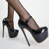 Women Super High Heel 17CM Pumps 2023Spring Autumn Platform Patent Leather Red Black Round Toe Buckle Strap Sexy Zapato De
