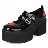 Hot Sale Girls New Brand Pumps Platform Chunky Heart Print Buckle Pumps Women Gothic Spring Shoes