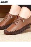 Women's Shoes on Sale 2023 High Quality Platform Loafers New Spring Casual Mom Shoe Lace Up Leather Flat Slip-On Shoes for