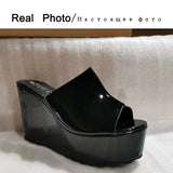 INS Hot Sale Ladies Pumps Solid Slip On Open Toe Platform Sandals Women Wedges Casual Concise Outside Shoes