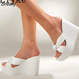2023 New Summer Fashion Pink Women Slipper High Wedges Platform Sandals Shoes Ladies Peep Toe Slip On Outdoor Beach