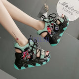 Platform Sandals Women 2020 Summer Breathable Rhinestones High Heels Ladies Shoes Height Increasing 8.5cm Women