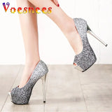 Sequin Fish Mouth High Heels With Gradient Color Trend Women's Shoes European And American Sexy Thin Heels Single