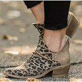 Women Footwear Autumn Leopard Canvas Shallow Ankle Boots 2023 Casual Ladies Zip Mid Heels Pointed Toe Female Woman Flats