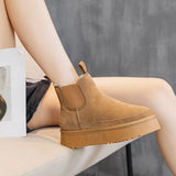 Chelsea Ankle Boots Woman Winter 2023 Fur Luxury Designer Shoes Women Flats Heel Warm Casual Elegant Plush Snow