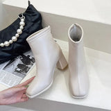 Spring and Autumn New Fashion Square Head Solid Color Simple External Wear Back Zipper Women's Naked Boots Single